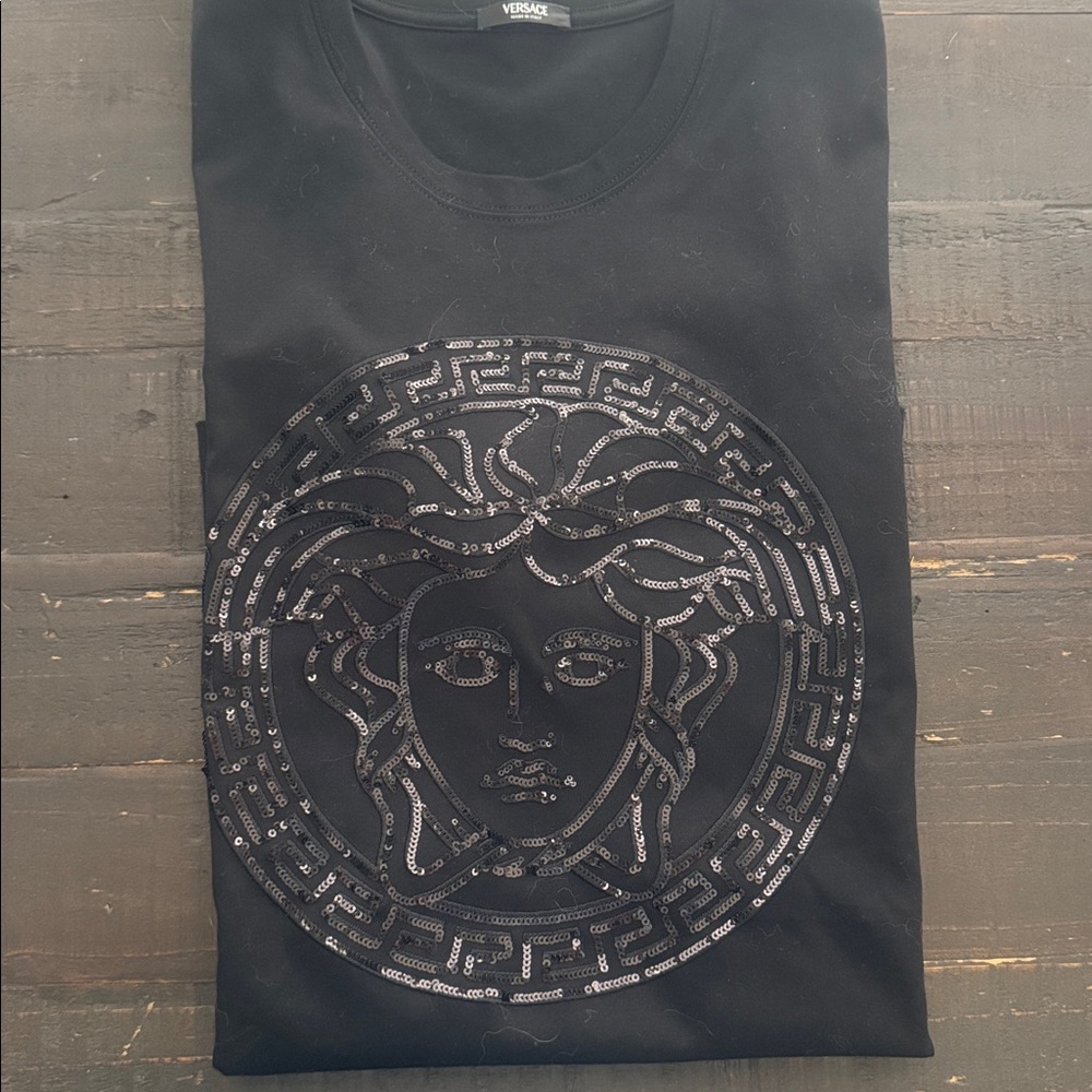 Versace Black T-Shirt with Sequin Medusa Design